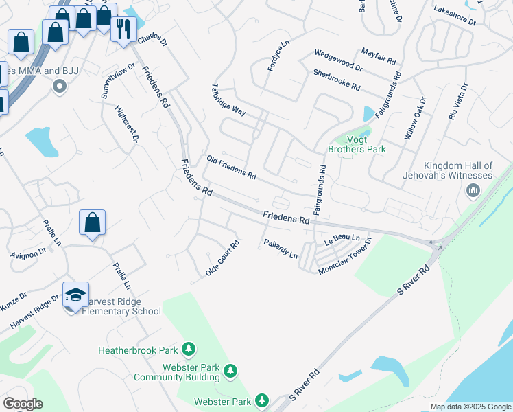 map of restaurants, bars, coffee shops, grocery stores, and more near 459 Fortress Court in Saint Charles