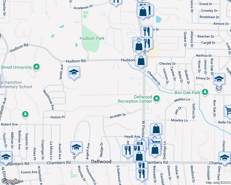 map of restaurants, bars, coffee shops, grocery stores, and more near 905 Roussillon Court in Ferguson