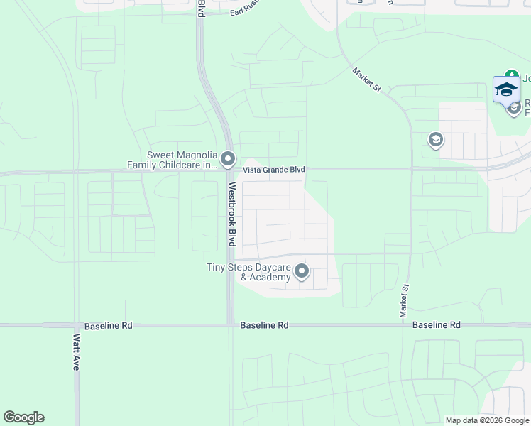 map of restaurants, bars, coffee shops, grocery stores, and more near 5800 Baseline Road in Roseville