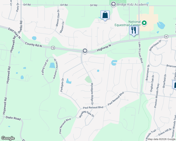 map of restaurants, bars, coffee shops, grocery stores, and more near 301 Hollowgate Drive in Lake Saint Louis