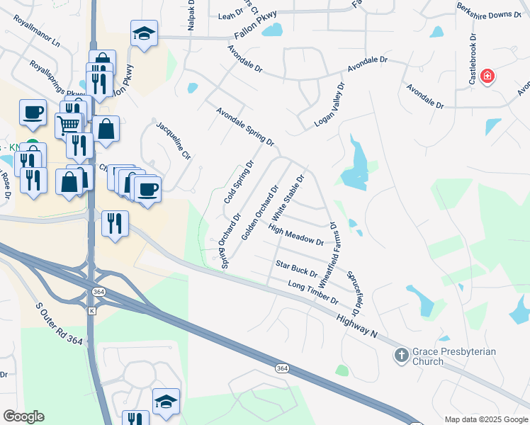 map of restaurants, bars, coffee shops, grocery stores, and more near 1032 Golden Orchard Drive in O'Fallon