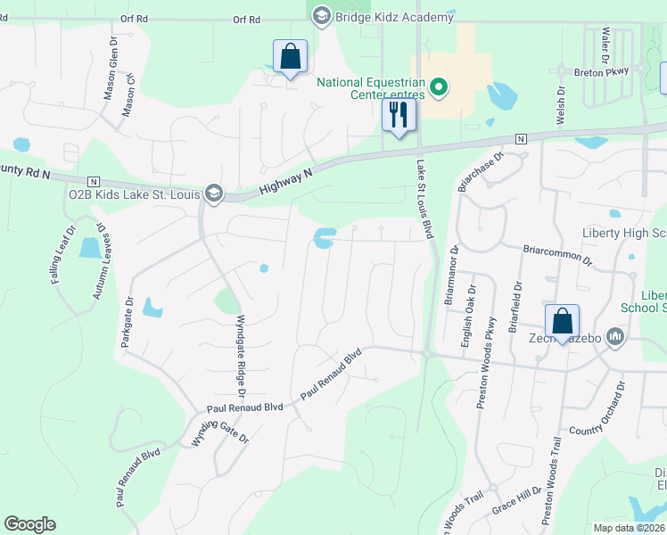 map of restaurants, bars, coffee shops, grocery stores, and more near 648 Moffet Laurel Drive in O'Fallon