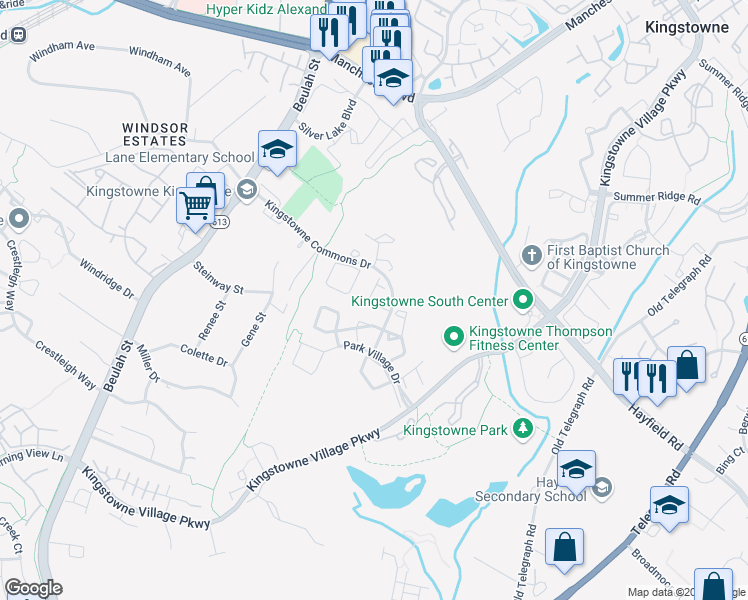 map of restaurants, bars, coffee shops, grocery stores, and more near 7435 Heatherfield Lane in Alexandria