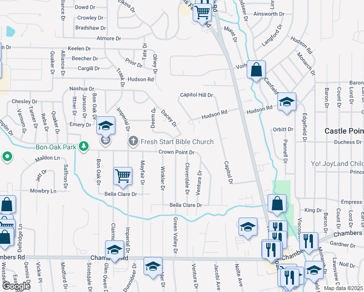 map of restaurants, bars, coffee shops, grocery stores, and more near 10205 Northland Hills Court in St. Louis