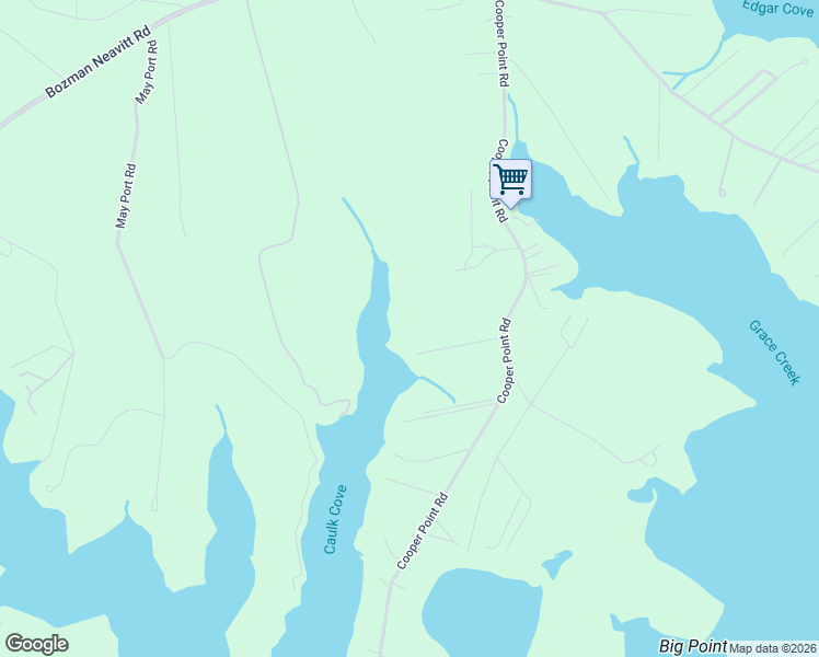 map of restaurants, bars, coffee shops, grocery stores, and more near 7510 Cooper Point Road in Bozman