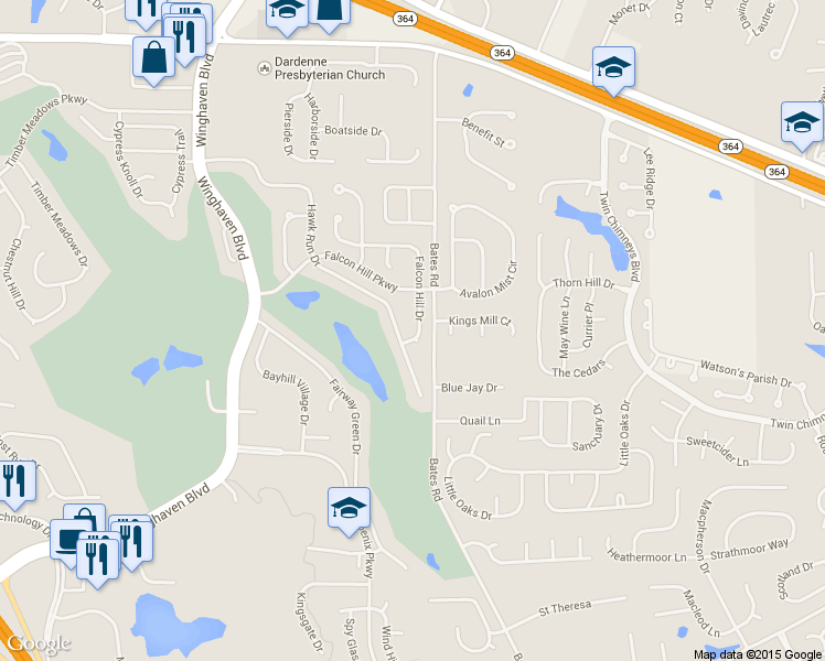map of restaurants, bars, coffee shops, grocery stores, and more near 214 Falcon Hill Drive in O'Fallon