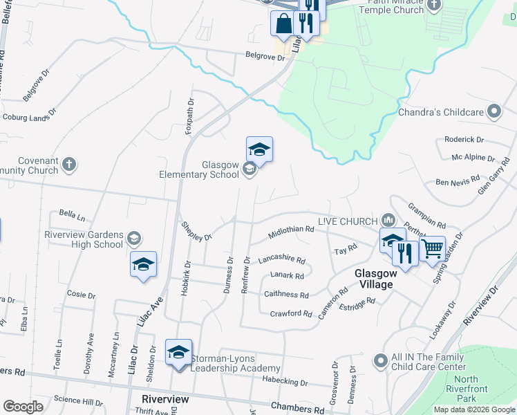 map of restaurants, bars, coffee shops, grocery stores, and more near 448 Macdougall Drive in St. Louis