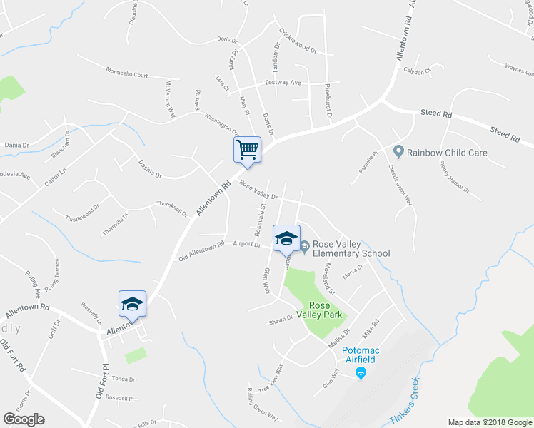 map of restaurants, bars, coffee shops, grocery stores, and more near 9506 Rosevale Street in Fort Washington