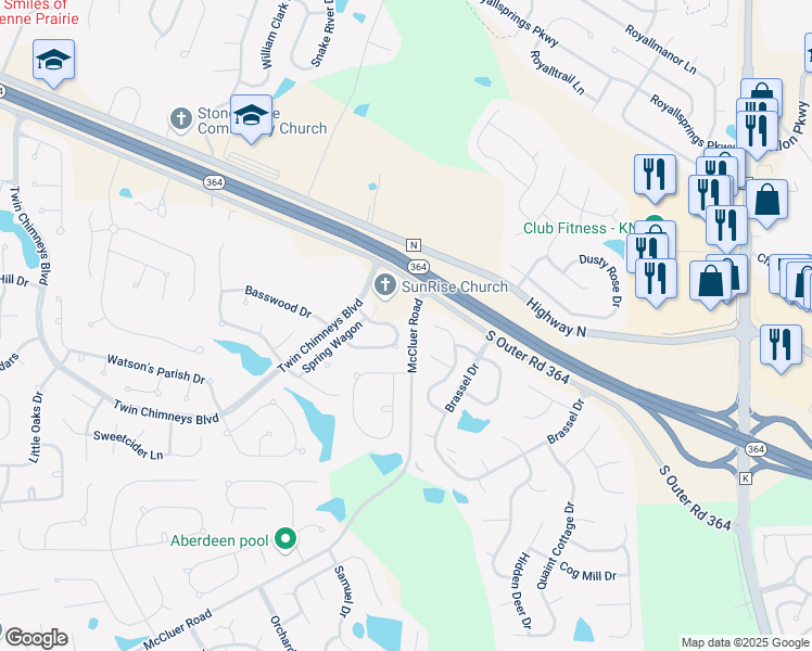 map of restaurants, bars, coffee shops, grocery stores, and more near 17 Coach Line Drive in Dardenne Prairie