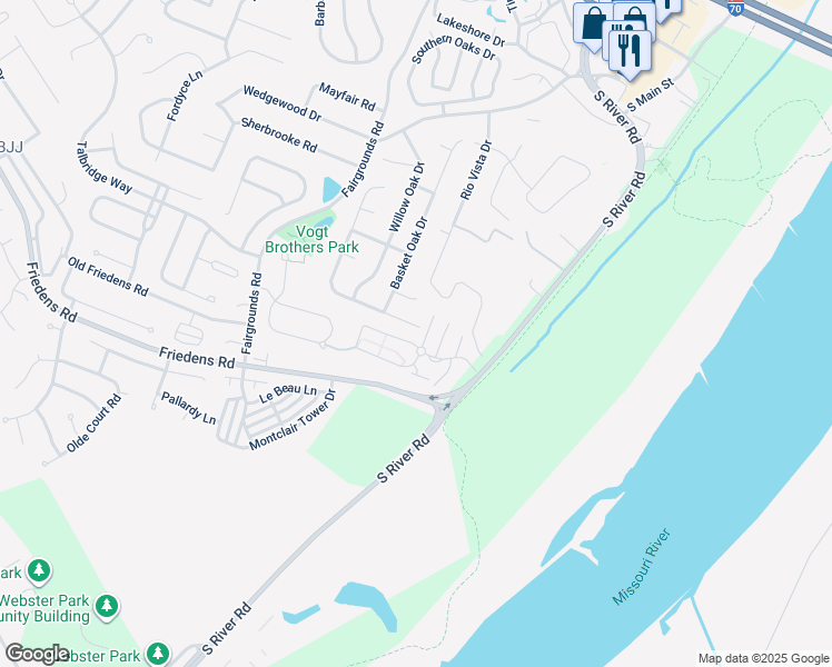 map of restaurants, bars, coffee shops, grocery stores, and more near 853 Chestnut Oak Drive in Saint Charles