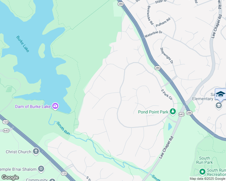 map of restaurants, bars, coffee shops, grocery stores, and more near 7302 South View Court in Fairfax Station