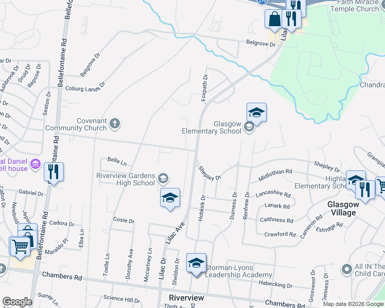 map of restaurants, bars, coffee shops, grocery stores, and more near 10435 Lilac Avenue in St. Louis