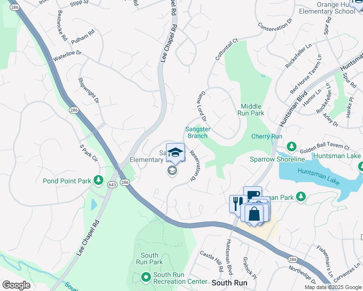 map of restaurants, bars, coffee shops, grocery stores, and more near 7300 Reservation Drive in Springfield