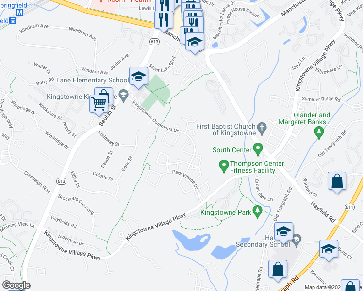map of restaurants, bars, coffee shops, grocery stores, and more near 7416 Heatherfield Lane in Alexandria
