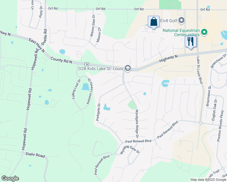 map of restaurants, bars, coffee shops, grocery stores, and more near 430 Parkgate Drive in Lake Saint Louis