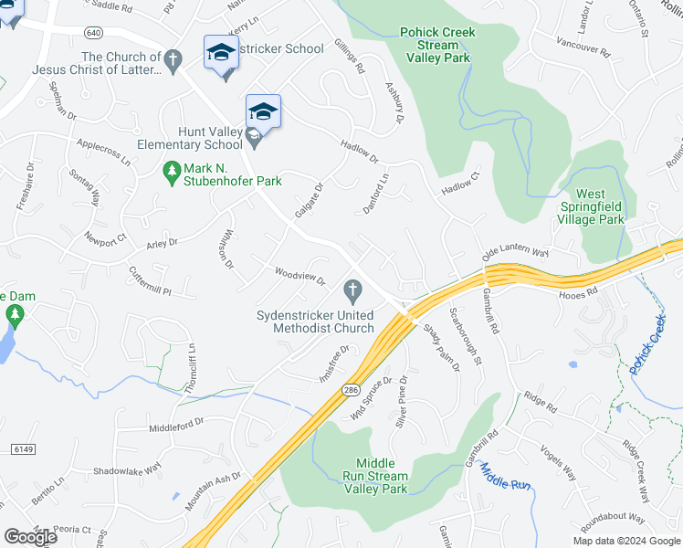 map of restaurants, bars, coffee shops, grocery stores, and more near 7212 Briarcliff Drive in Springfield