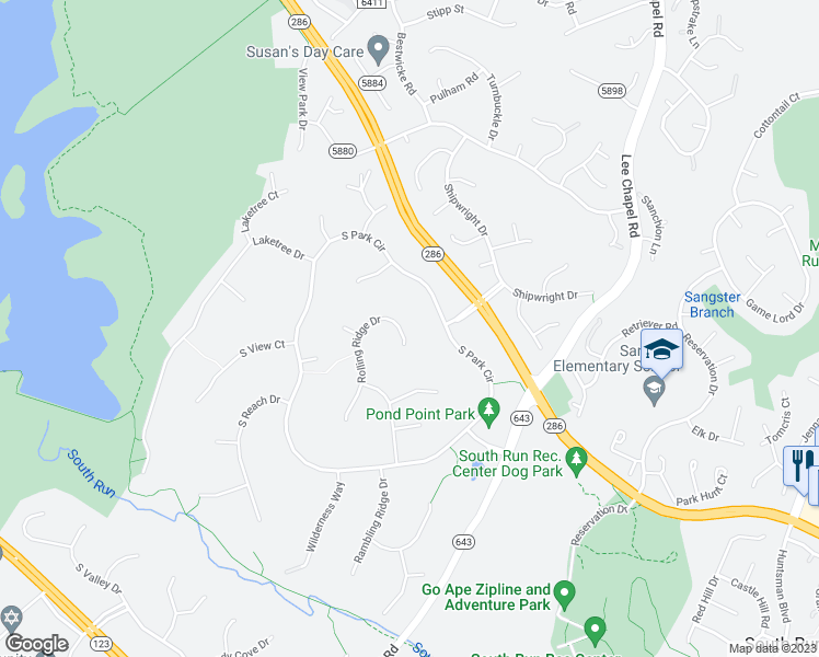 map of restaurants, bars, coffee shops, grocery stores, and more near 9708 Rolling Ridge Drive in Fairfax Station
