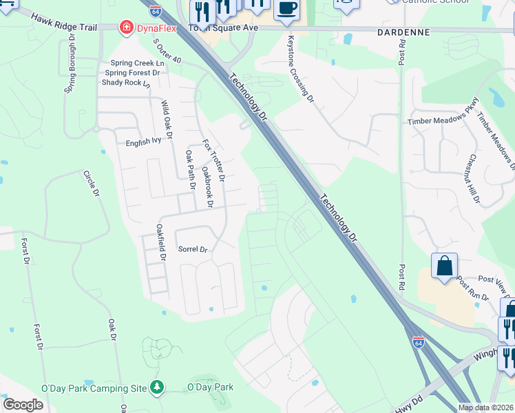map of restaurants, bars, coffee shops, grocery stores, and more near 2601 U.S. 40 in O'Fallon