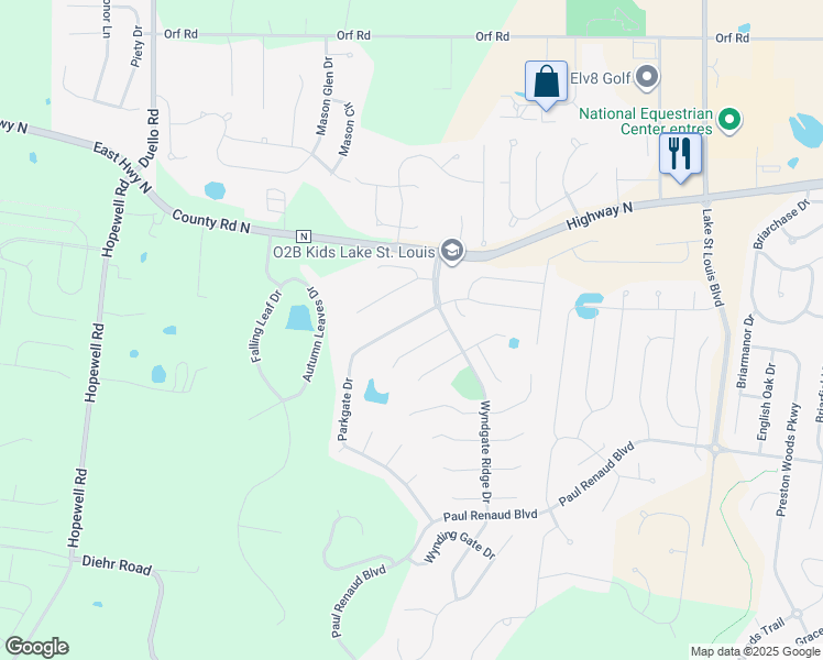 map of restaurants, bars, coffee shops, grocery stores, and more near 416 Parkgate Drive in O'Fallon