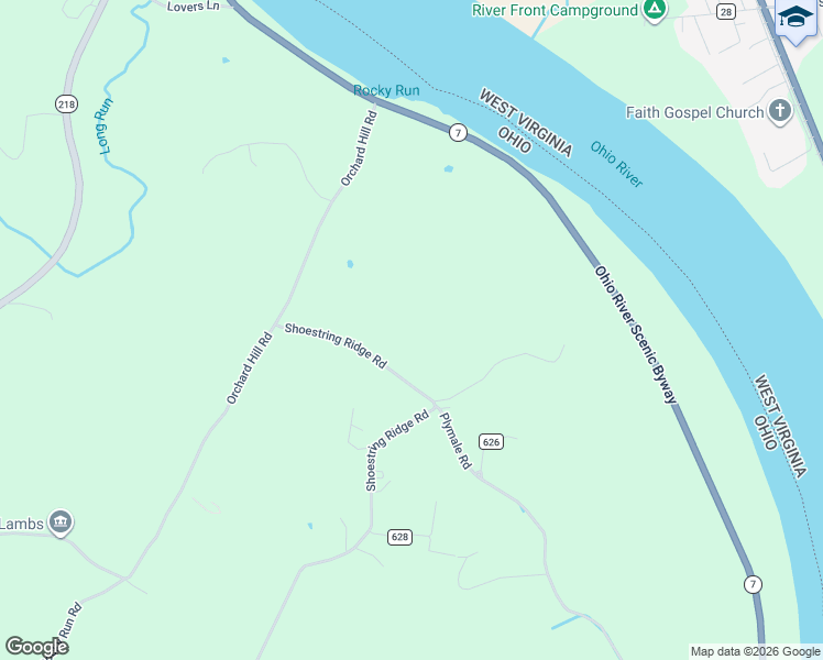 map of restaurants, bars, coffee shops, grocery stores, and more near 151 Shoestring Ridge Road in Gallipolis