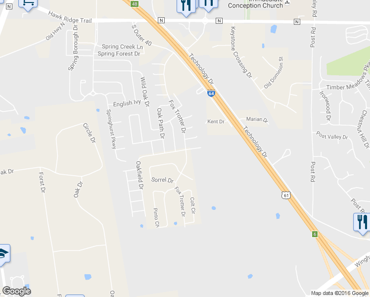 map of restaurants, bars, coffee shops, grocery stores, and more near 8001 Oakhaven Drive in O'Fallon