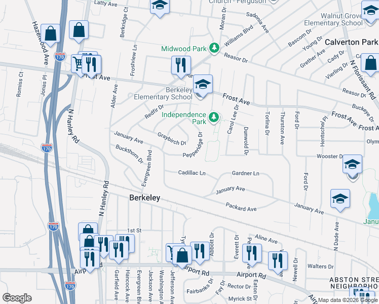 map of restaurants, bars, coffee shops, grocery stores, and more near 8312 Pepperidge Drive in Berkeley