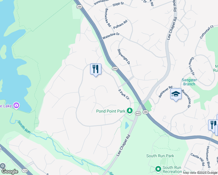 map of restaurants, bars, coffee shops, grocery stores, and more near 9708 Rolling Ridge Drive in Fairfax Station