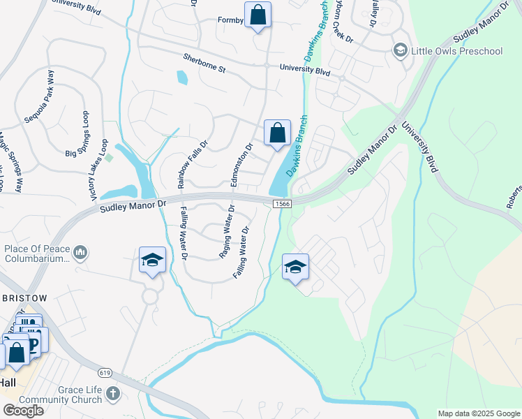 map of restaurants, bars, coffee shops, grocery stores, and more near 9404 Falling Water Drive in Bristow