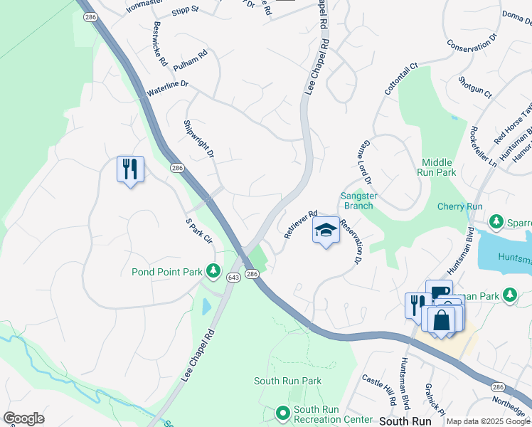 map of restaurants, bars, coffee shops, grocery stores, and more near 9501 Yawl Court in Burke
