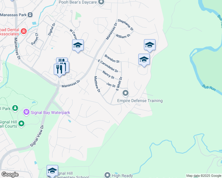 map of restaurants, bars, coffee shops, grocery stores, and more near 9308 Steve Street in Manassas Park