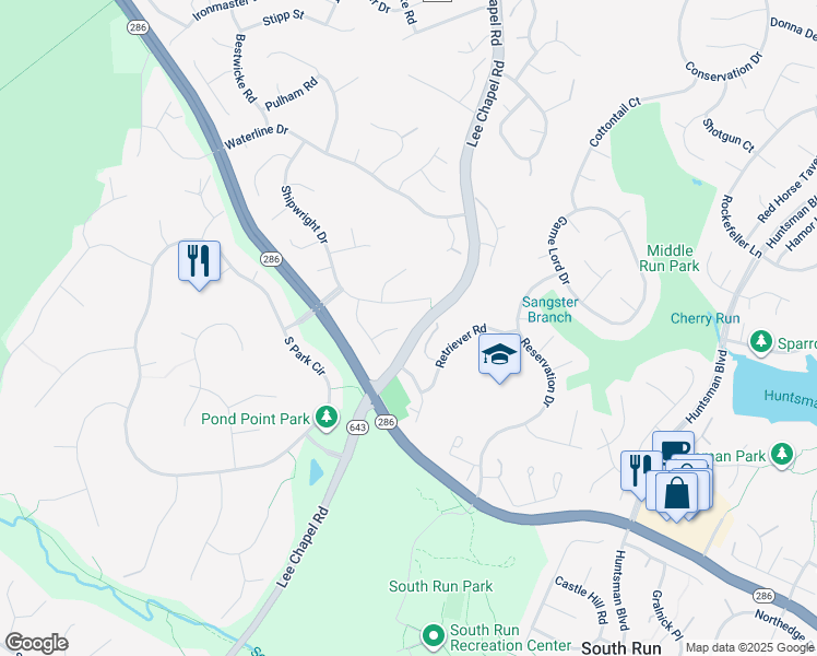 map of restaurants, bars, coffee shops, grocery stores, and more near 9501 Yawl Court in Burke