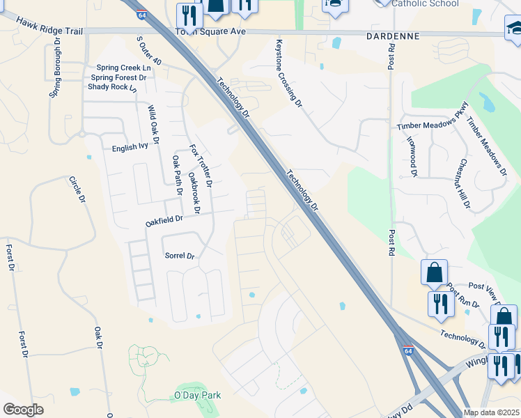 map of restaurants, bars, coffee shops, grocery stores, and more near 2601 U.S. 40 in O'Fallon