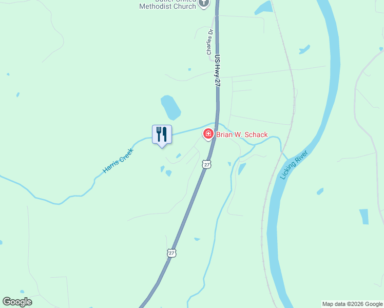 map of restaurants, bars, coffee shops, grocery stores, and more near 122 Links View Drive in Butler