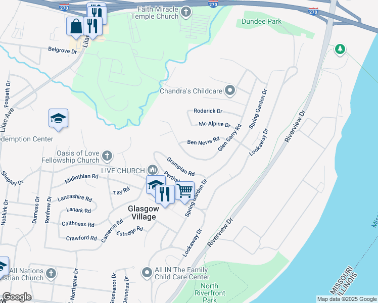 map of restaurants, bars, coffee shops, grocery stores, and more near 137 Glen Garry Road in St. Louis