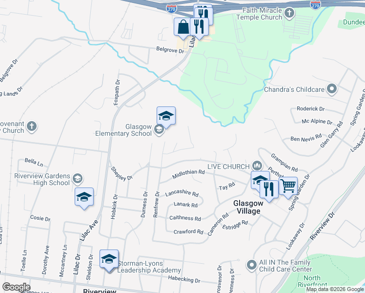 map of restaurants, bars, coffee shops, grocery stores, and more near 419 Macdougall Drive in St. Louis