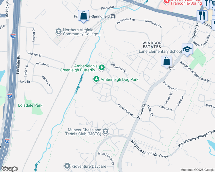 map of restaurants, bars, coffee shops, grocery stores, and more near 7308 Crestleigh Way in Alexandria
