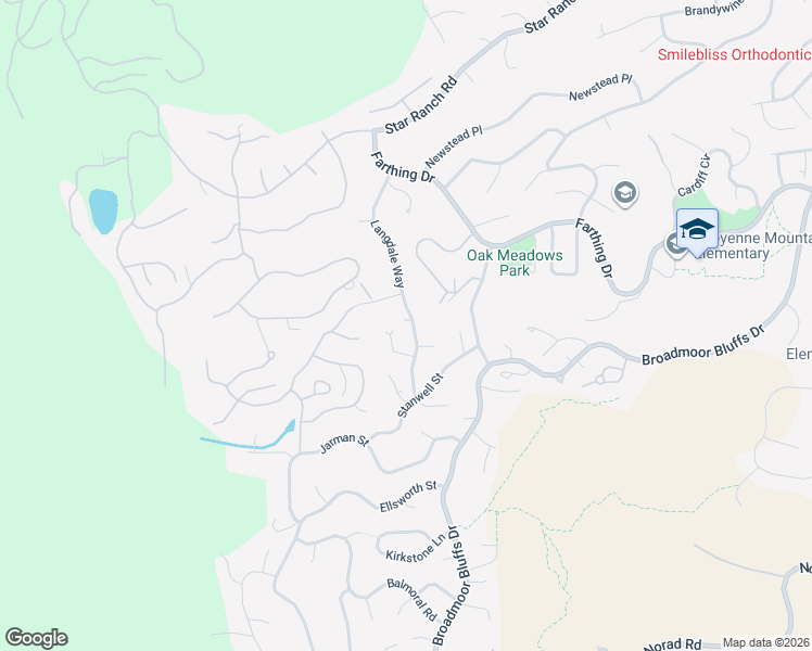 map of restaurants, bars, coffee shops, grocery stores, and more near 4920 Langdale Way in Colorado Springs