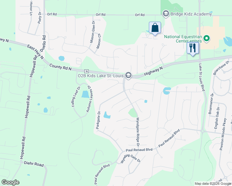 map of restaurants, bars, coffee shops, grocery stores, and more near 413 Parkgate Drive in O'Fallon