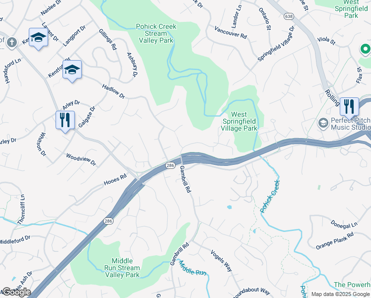 map of restaurants, bars, coffee shops, grocery stores, and more near 7297 Olde Lantern Way in Springfield