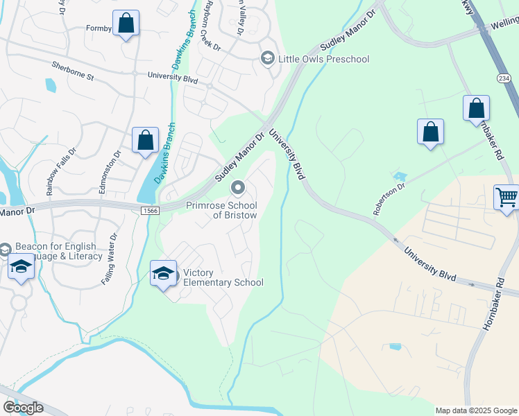 map of restaurants, bars, coffee shops, grocery stores, and more near 11800 Dawkins Ridge Lane in Bristow