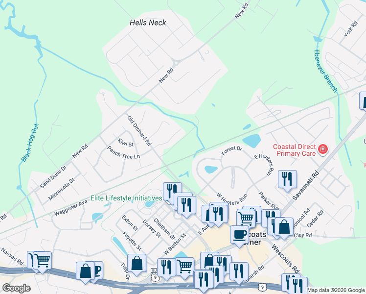 map of restaurants, bars, coffee shops, grocery stores, and more near 16773 Old Orchard Road in Lewes