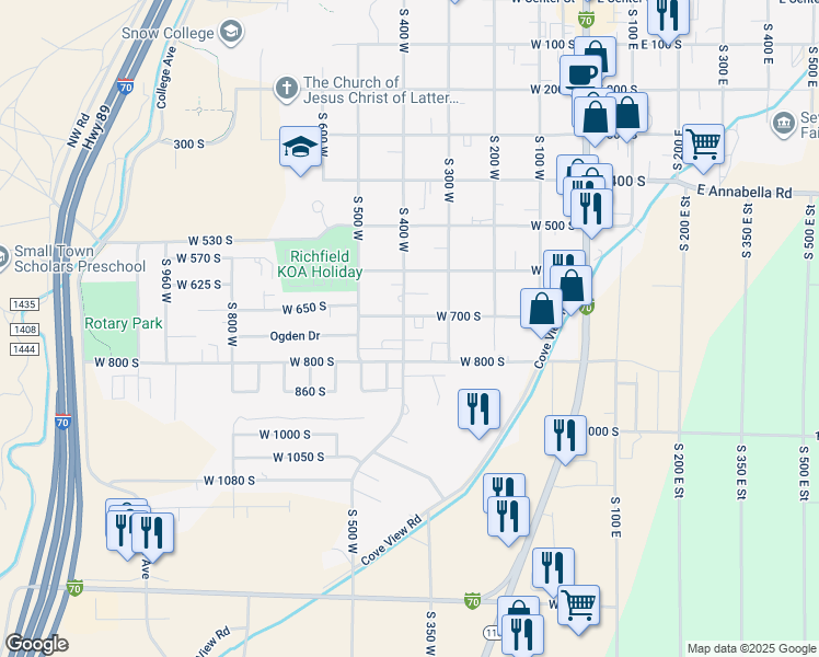map of restaurants, bars, coffee shops, grocery stores, and more near 410 West 700 South in Richfield