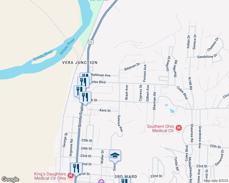 map of restaurants, bars, coffee shops, grocery stores, and more near 2927 Sunrise Avenue in Portsmouth