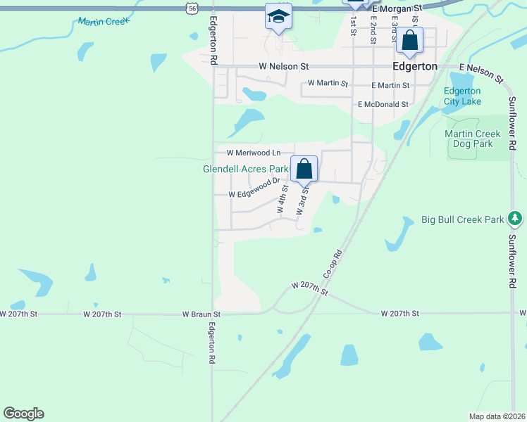 map of restaurants, bars, coffee shops, grocery stores, and more near 510 Shanandoah Drive in Edgerton