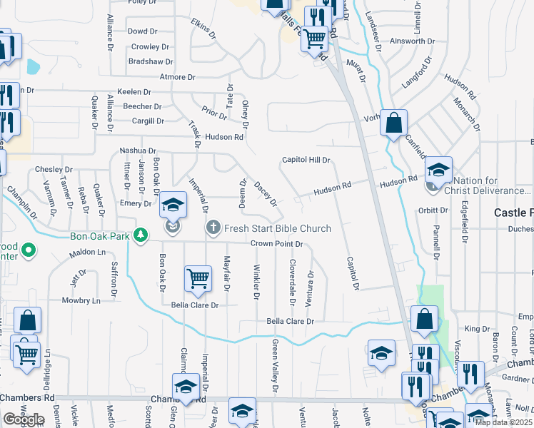 map of restaurants, bars, coffee shops, grocery stores, and more near 10230 Green Valley Drive in St. Louis