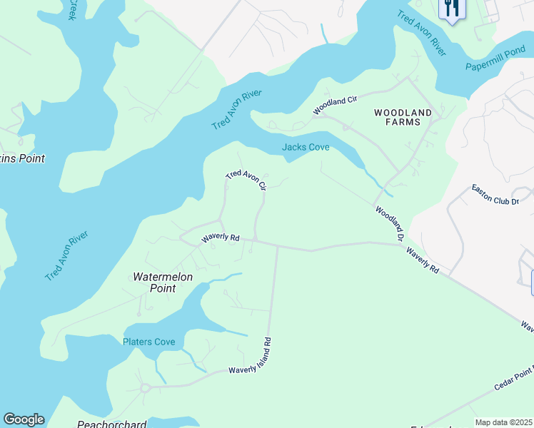 map of restaurants, bars, coffee shops, grocery stores, and more near 7592 Tred Avon Circle in Easton