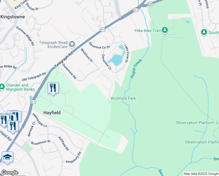 map of restaurants, bars, coffee shops, grocery stores, and more near 7334 Wickford Drive in Alexandria