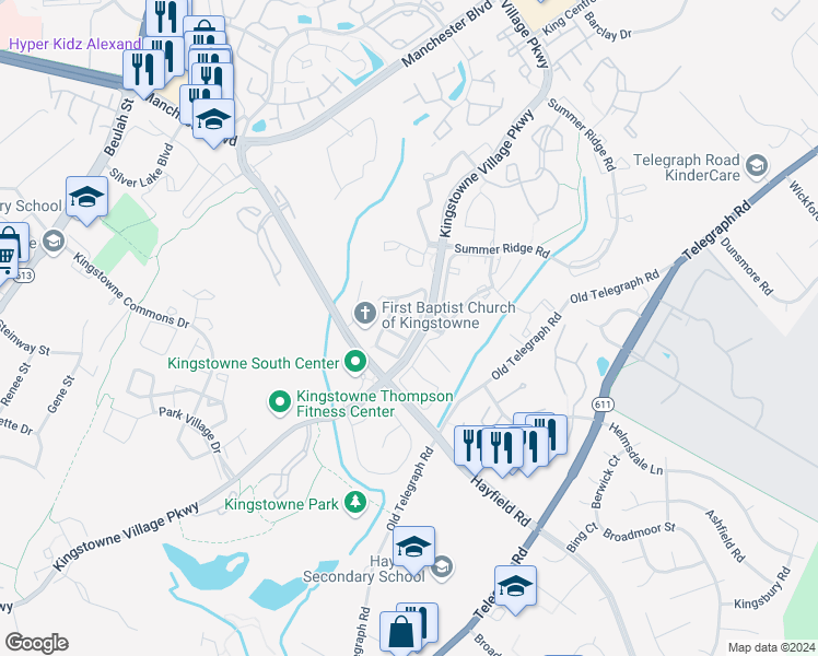 map of restaurants, bars, coffee shops, grocery stores, and more near 7371 Mallory Circle in Alexandria