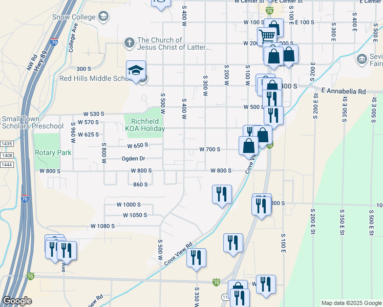 map of restaurants, bars, coffee shops, grocery stores, and more near 410 West 700 South in Richfield
