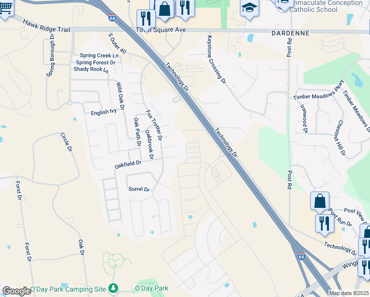 map of restaurants, bars, coffee shops, grocery stores, and more near 6 Kent Drive in O'Fallon